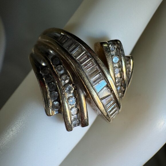 10k Yellow Gold 42 Diamond Cluster Wrap Baguettes & Round Sz 5.5 Ring 1.24tcw - Picture 5 of 13